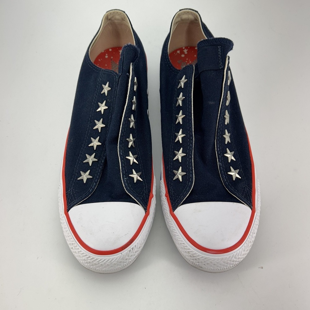 Converse Navy Canvas Slip-On Sneakers with White Toe and Red/Blue Trim - Picture 15 of 16